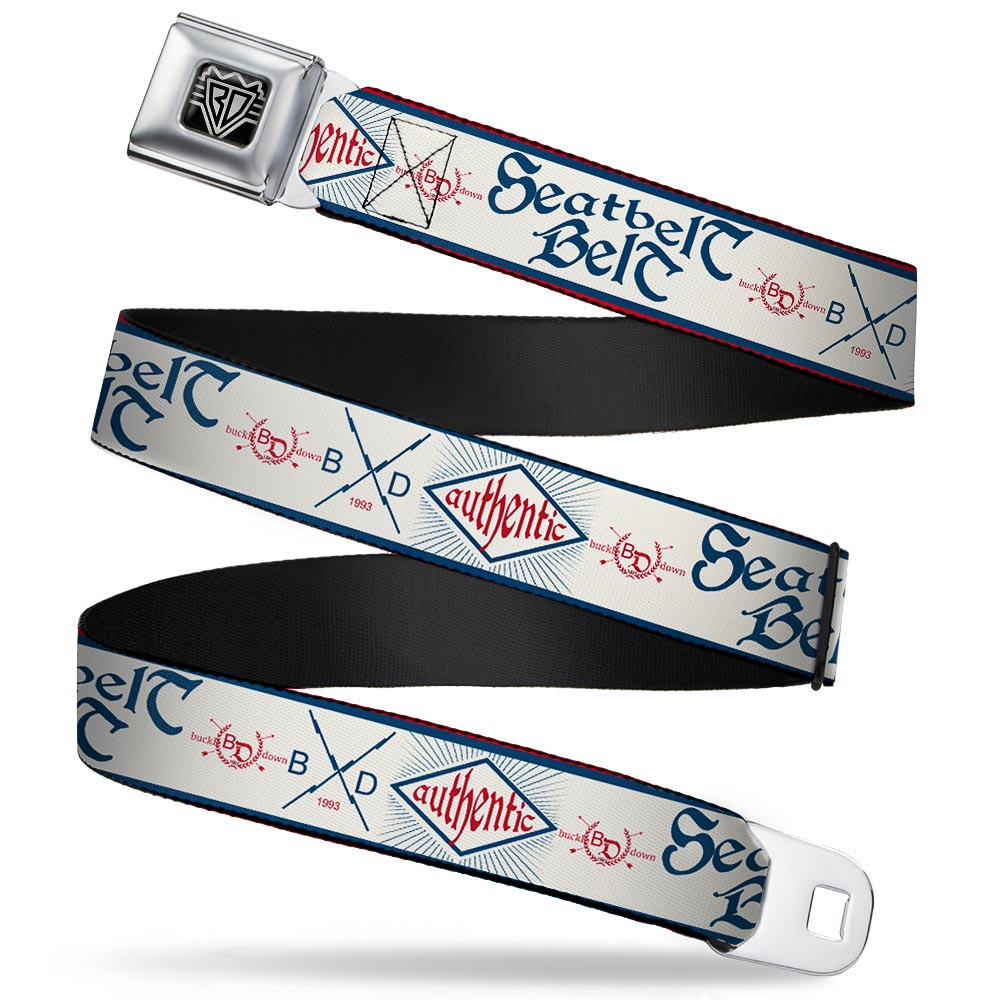 BD Wings Logo CLOSE-UP Full Color Black Silver Seatbelt Belt - BD AUTHENTIC SEATBELT BELT White/Blue/Red Webbing Seatbelt Belts Buckle-Down