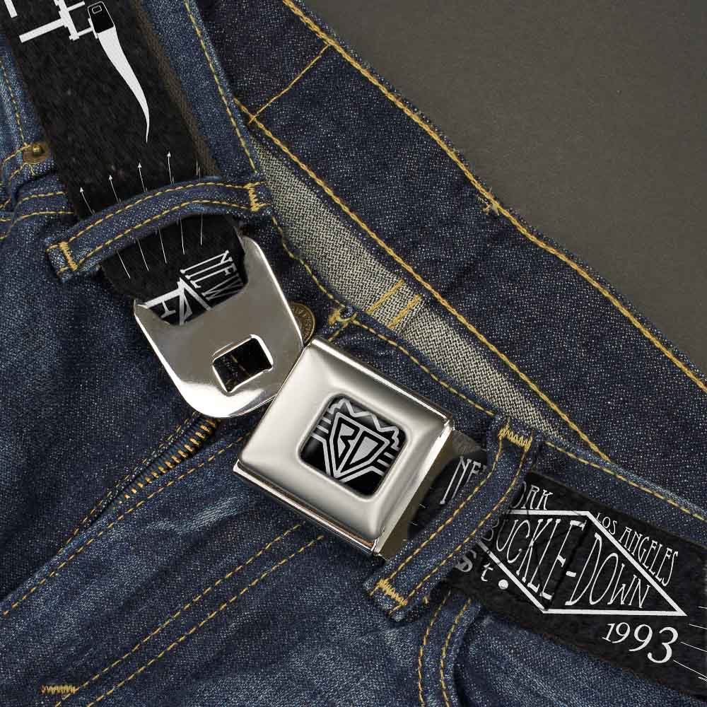 BD Wings Logo CLOSE-UP Full Color Black Silver Seatbelt Belt - BD AUTHENTIC SEATBELT BELT NY-LA Black/White Webbing Seatbelt Belts Buckle-Down