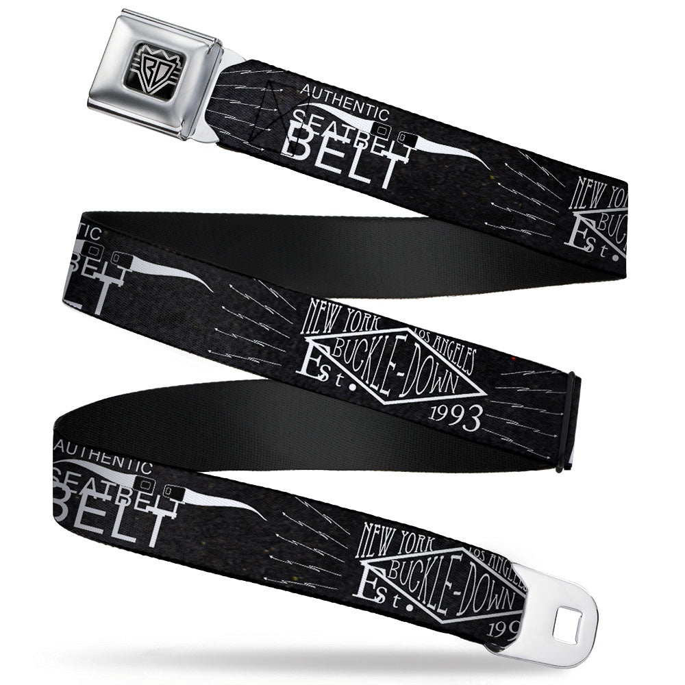 BD Wings Logo CLOSE-UP Full Color Black Silver Seatbelt Belt - BD AUTHENTIC SEATBELT BELT NY-LA Black/White Webbing Seatbelt Belts Buckle-Down