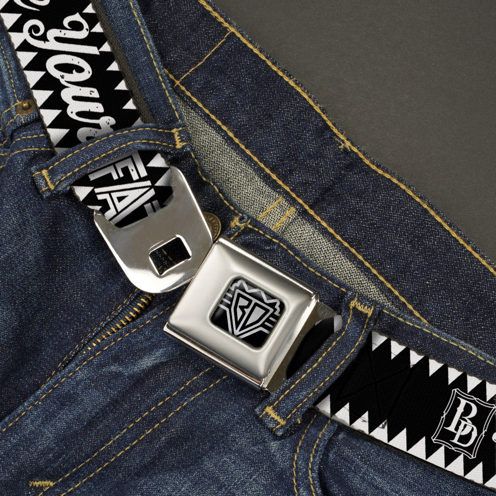 BD Wings Logo CLOSE-UP Full Color Black Silver Seatbelt Belt - BD Skull MAKE YOUR FATE Black/White Webbing Seatbelt Belts Buckle-Down