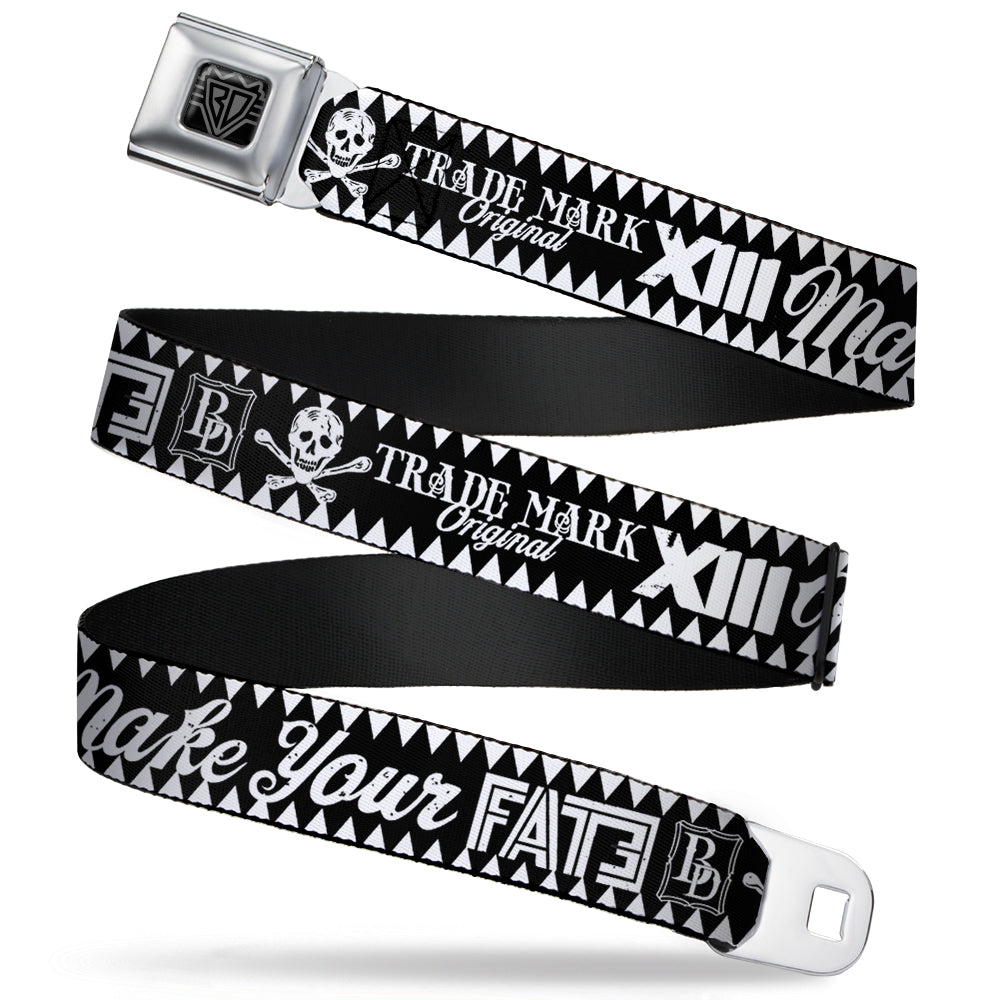 BD Wings Logo CLOSE-UP Full Color Black Silver Seatbelt Belt - BD Skull MAKE YOUR FATE Black/White Webbing Seatbelt Belts Buckle-Down