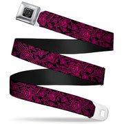 BD Wings Logo CLOSE-UP Full Color Black Silver Seatbelt Belt - BD Logo Scattered Black/Fuchsia Webbing Seatbelt Belts Buckle-Down
