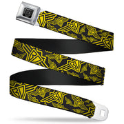 BD Wings Logo CLOSE-UP Full Color Black Silver Seatbelt Belt - BD Logo Scattered Black/Yellow Webbing Seatbelt Belts Buckle-Down