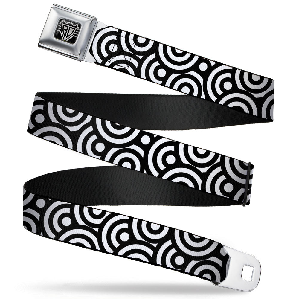 BD Wings Logo CLOSE-UP Full Color Black Silver Seatbelt Belt - Bullseye Stacked Black/White Webbing Seatbelt Belts Buckle-Down