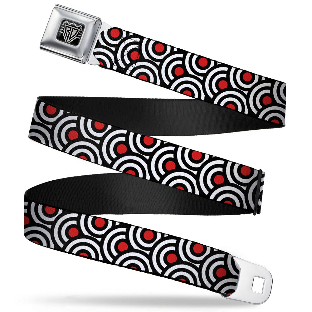 BD Wings Logo CLOSE-UP Full Color Black Silver Seatbelt Belt - Bullseye Stacked Black/White/Red Webbing Seatbelt Belts Buckle-Down