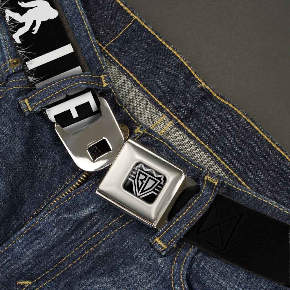 BD Wings Logo CLOSE-UP Full Color Black Silver Seatbelt Belt - Bigfoot Silhouette I BELIEVE Black/Gray/White Webbing Seatbelt Belts Buckle-Down