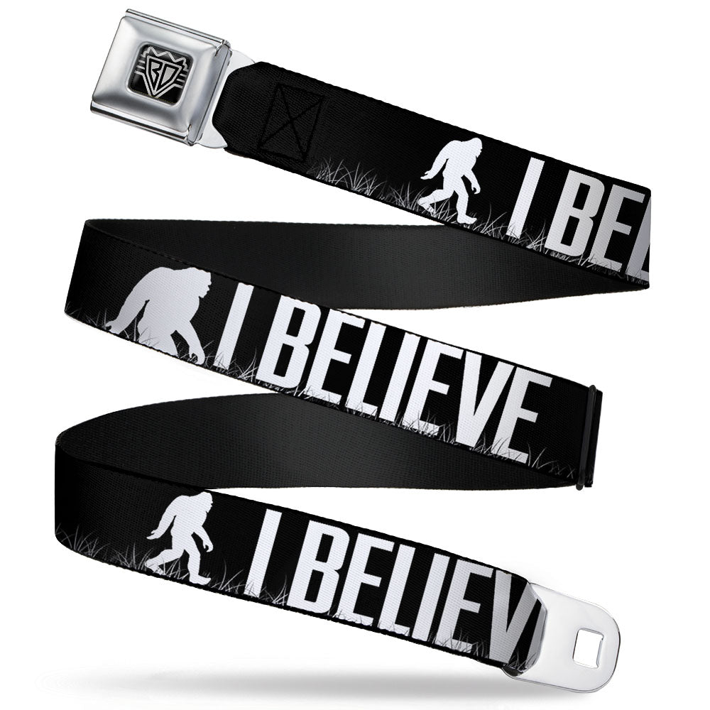BD Wings Logo CLOSE-UP Full Color Black Silver Seatbelt Belt - Bigfoot Silhouette I BELIEVE Black/Gray/White Webbing Seatbelt Belts Buckle-Down