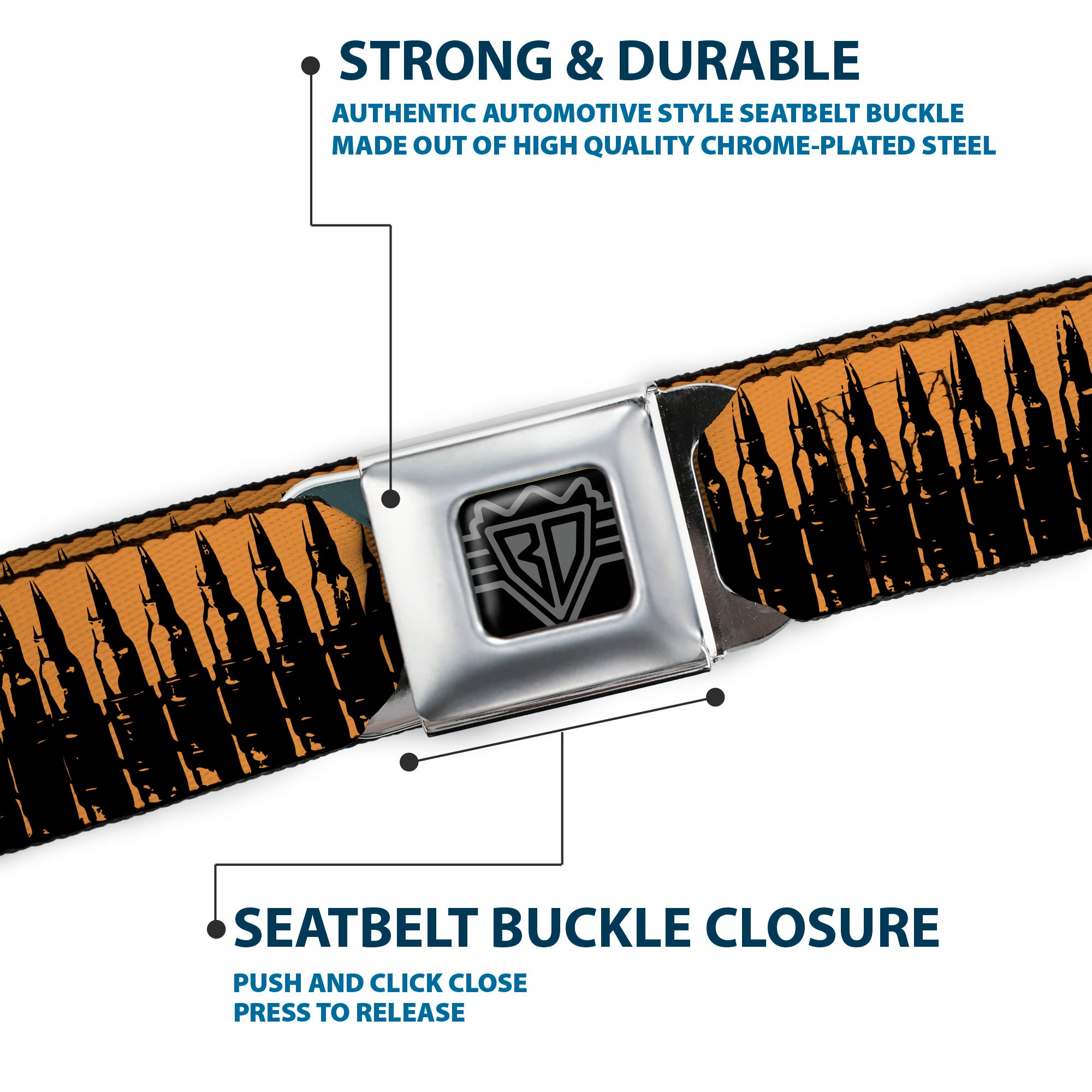 Seatbelt Belt - Bullets2 Orange/Black Seatbelt Belts Buckle-Down