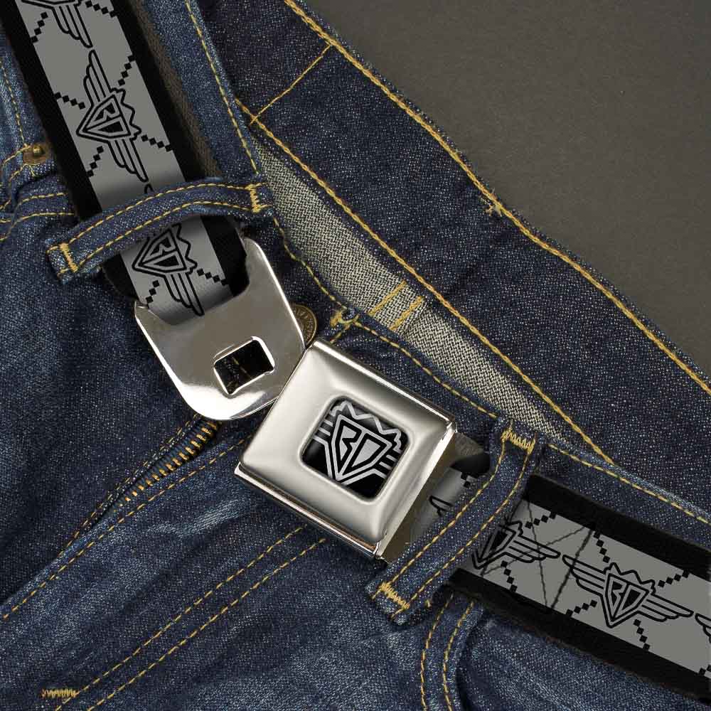 BD Wings Logo CLOSE-UP Full Color Black Silver Seatbelt Belt - BD Monogram2 Gray/Black Webbing Seatbelt Belts Buckle-Down