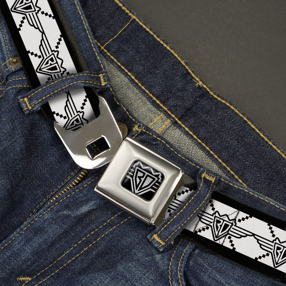 BD Wings Logo CLOSE-UP Full Color Black Silver Seatbelt Belt - BD Monogram2 White/Black Webbing Seatbelt Belts Buckle-Down