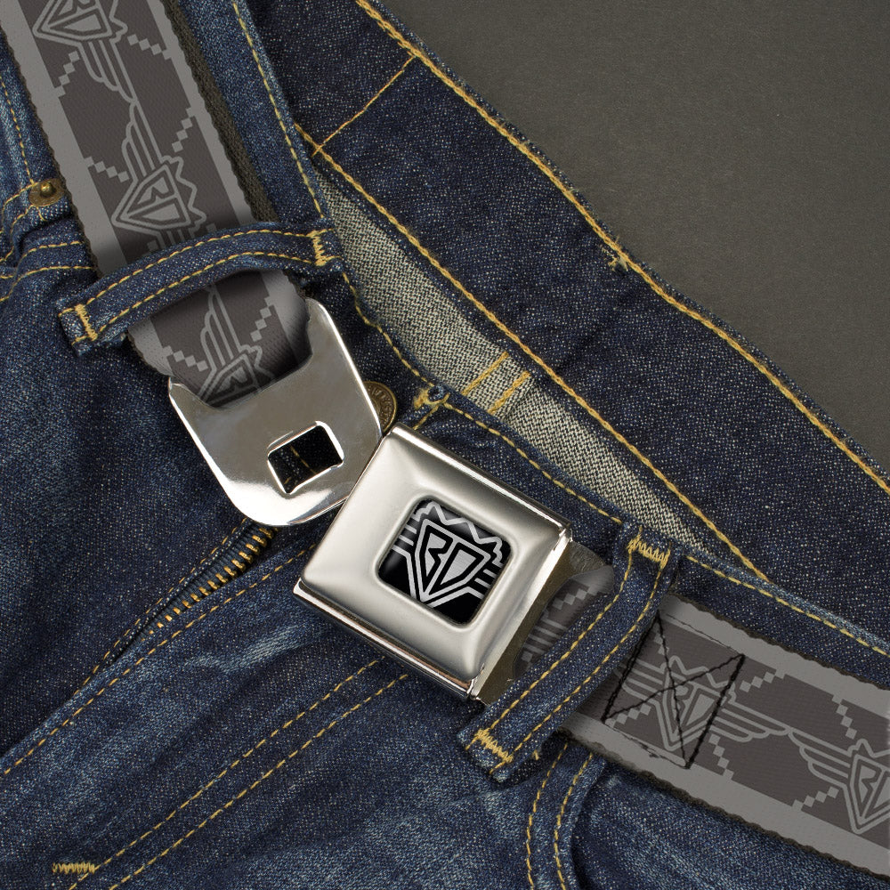 BD Wings Logo CLOSE-UP Full Color Black Silver Seatbelt Belt - BD Monogram2 Grays Webbing Seatbelt Belts Buckle-Down