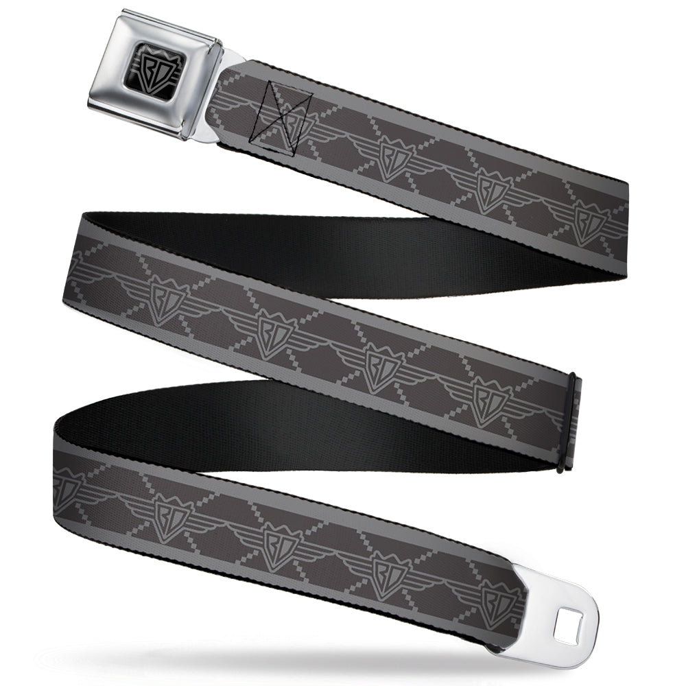 BD Wings Logo CLOSE-UP Full Color Black Silver Seatbelt Belt - BD Monogram2 Grays Webbing Seatbelt Belts Buckle-Down