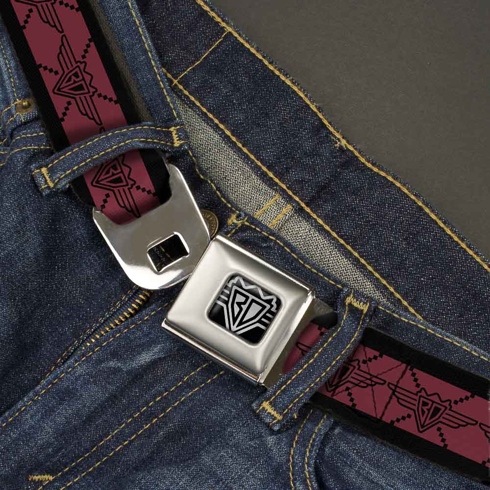 BD Wings Logo CLOSE-UP Full Color Black Silver Seatbelt Belt - BD Monogram2 Red/Black Webbing Seatbelt Belts Buckle-Down