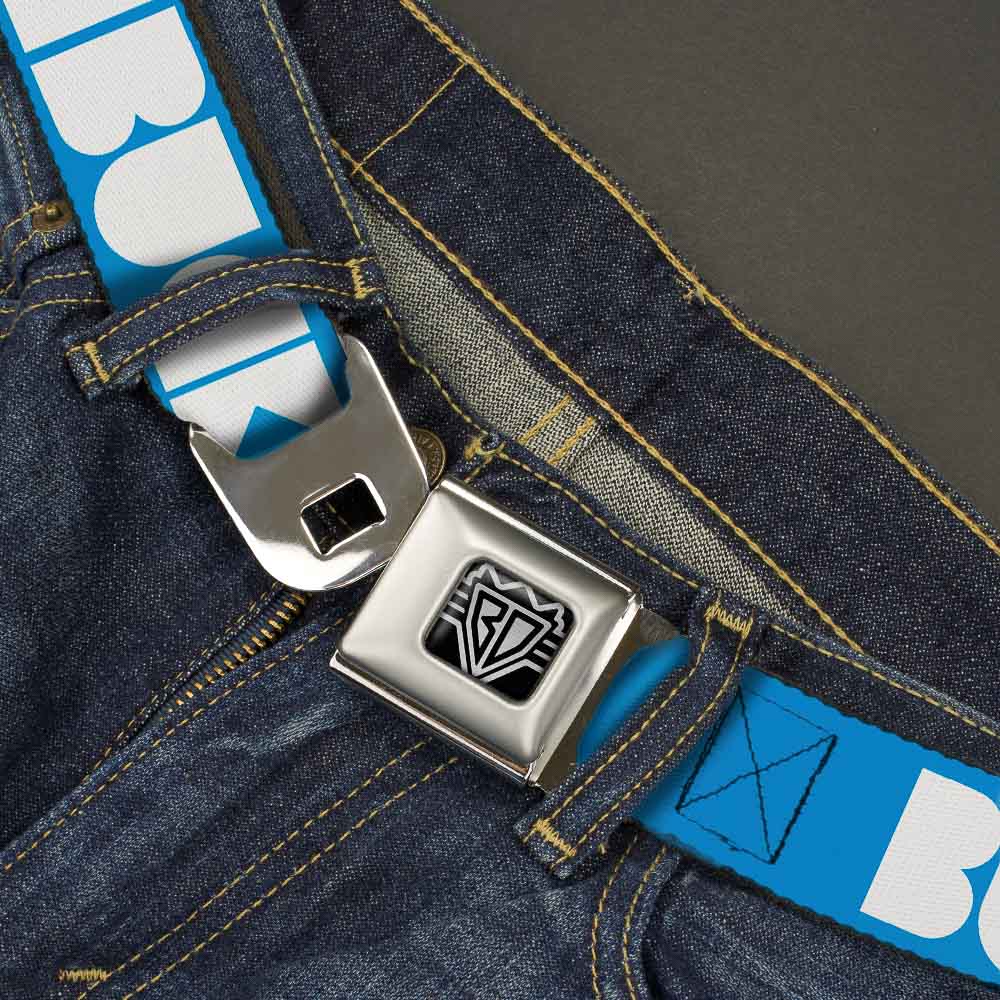 BD Wings Logo CLOSE-UP Full Color Black Silver Seatbelt Belt - BUCKLE-DOWN Shapes Turquoise/White Webbing Seatbelt Belts Buckle-Down