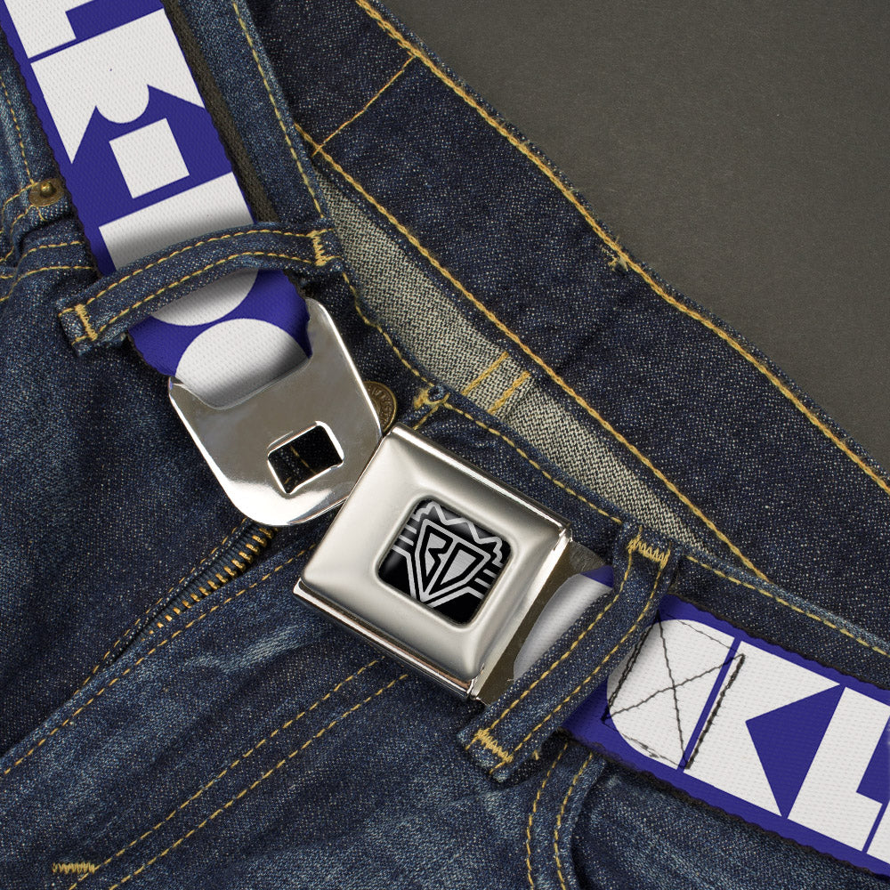 BD Wings Logo CLOSE-UP Full Color Black Silver Seatbelt Belt - BUCKLE-DOWN Shapes Blue/White Webbing Seatbelt Belts Buckle-Down