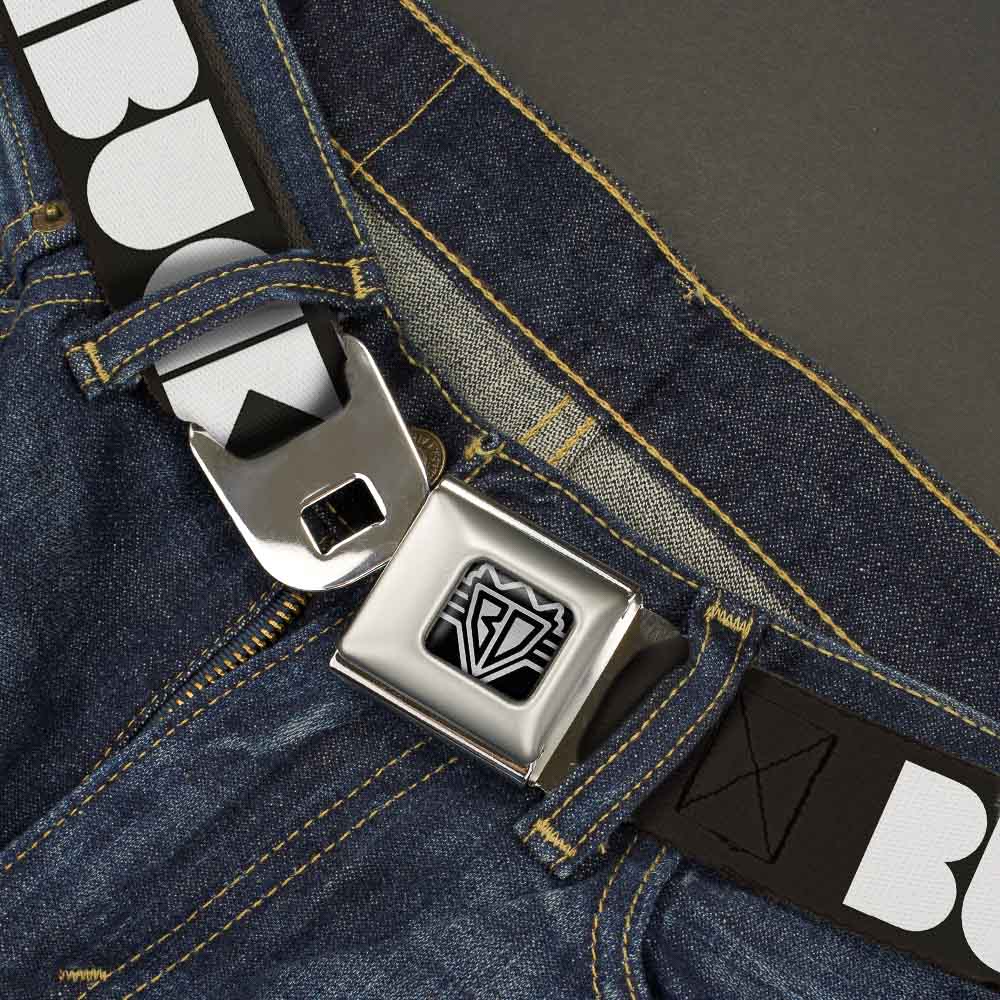 BD Wings Logo CLOSE-UP Full Color Black Silver Seatbelt Belt - BUCKLE-DOWN Shapes Black/White Webbing Seatbelt Belts Buckle-Down