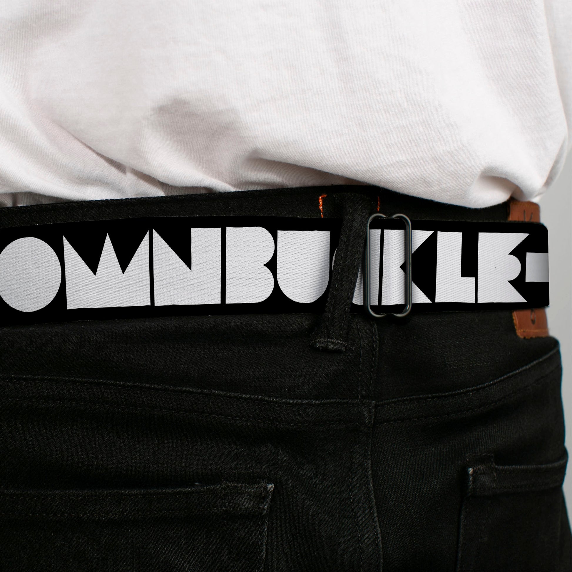 BD Wings Logo CLOSE-UP Full Color Black Silver Seatbelt Belt - BUCKLE-DOWN Shapes Black/White Webbing Seatbelt Belts Buckle-Down