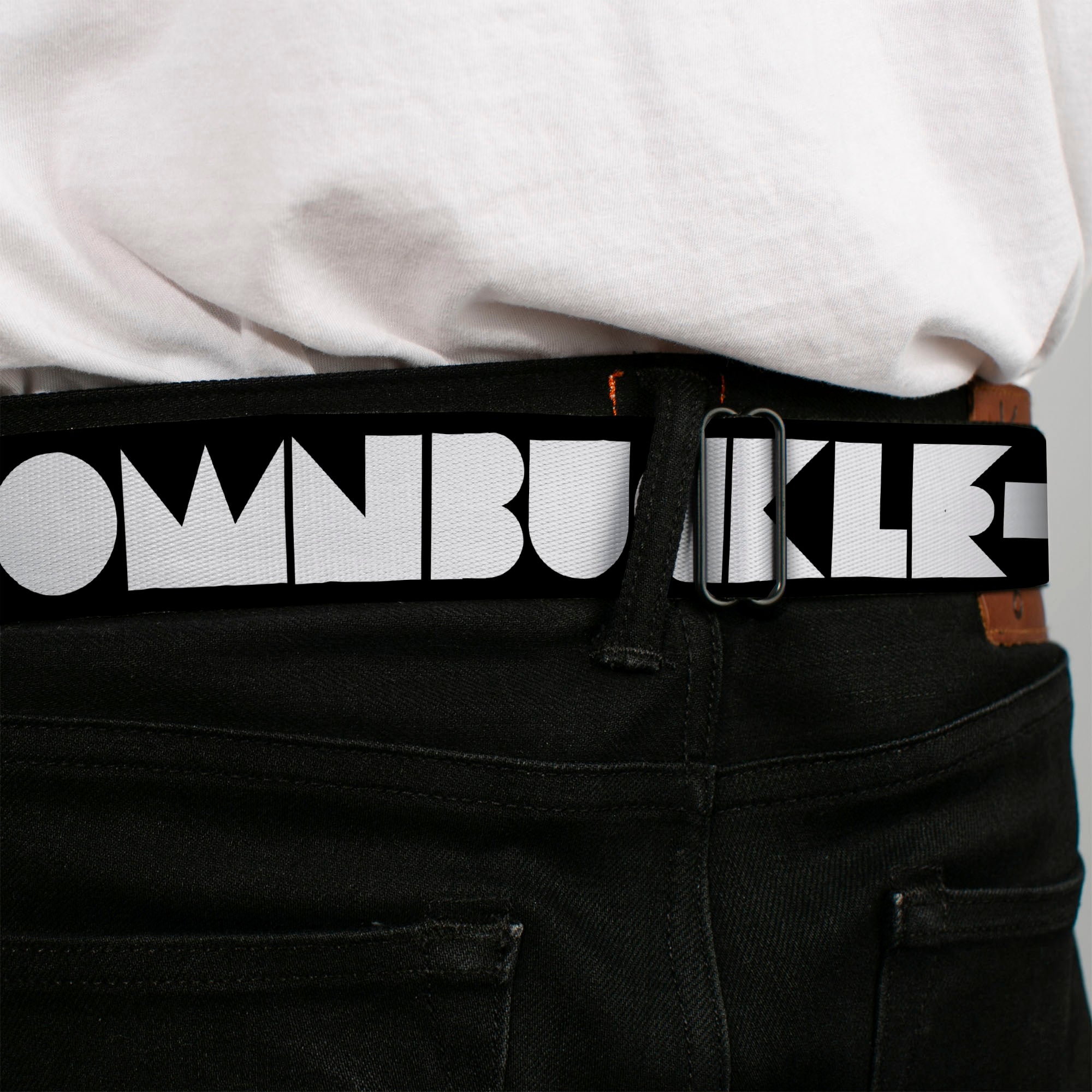 BD Wings Logo CLOSE-UP Full Color Black Silver Seatbelt Belt - BUCKLE-DOWN Shapes Black/White Webbing Seatbelt Belts Buckle-Down