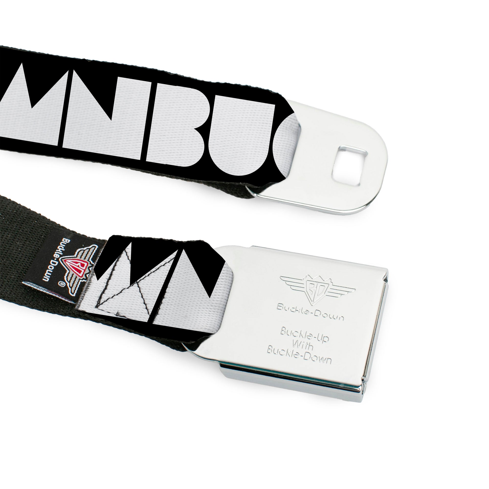 BD Wings Logo CLOSE-UP Full Color Black Silver Seatbelt Belt - BUCKLE-DOWN Shapes Black/White Webbing Seatbelt Belts Buckle-Down