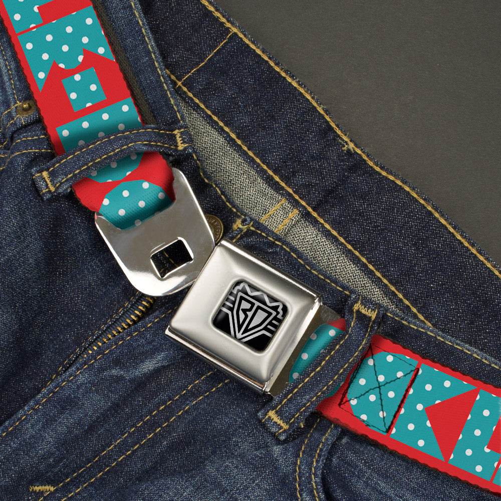 BD Wings Logo CLOSE-UP Full Color Black Silver Seatbelt Belt - BUCKLE-DOWN Shapes Red/Dot Turquoise/White Webbing Seatbelt Belts Buckle-Down