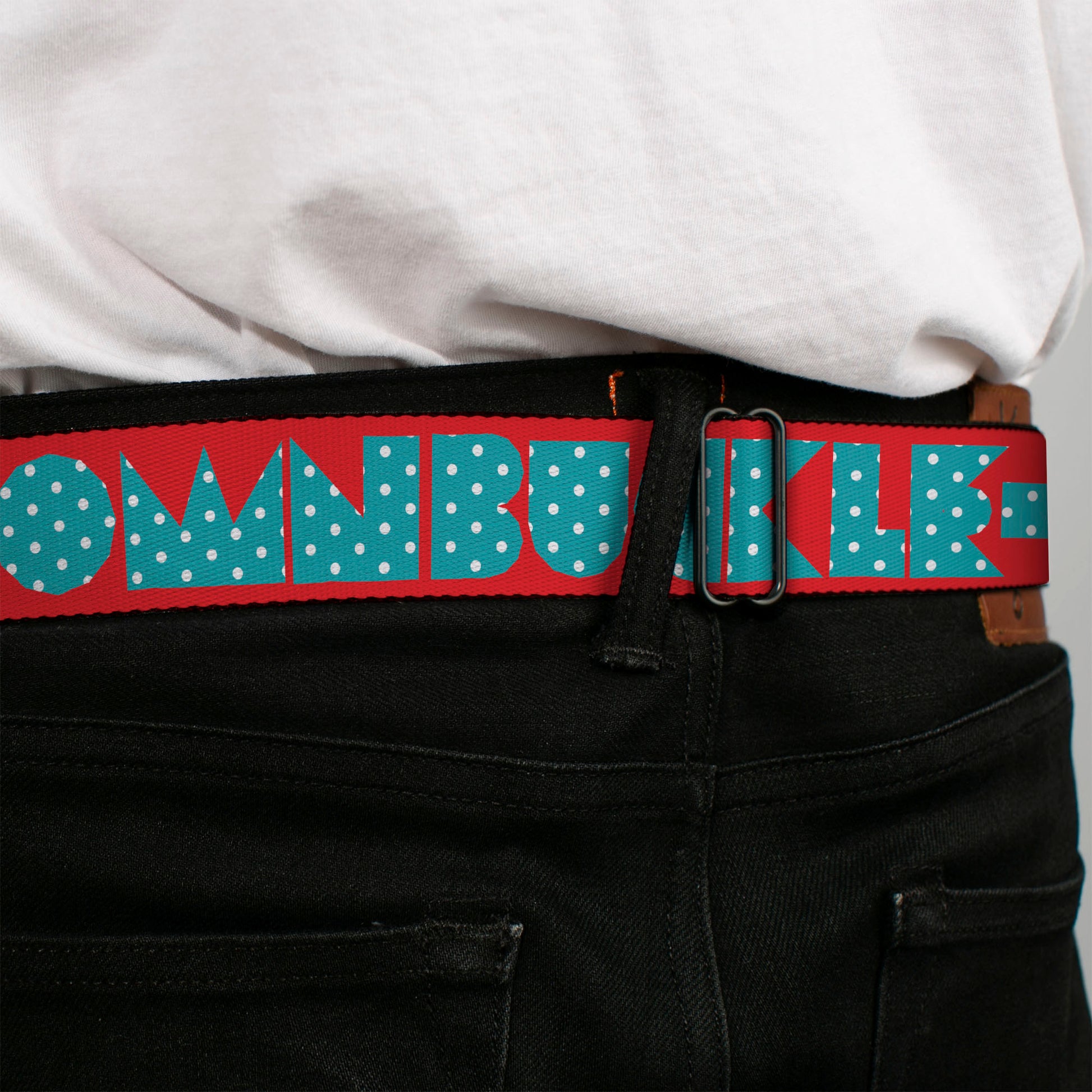 BD Wings Logo CLOSE-UP Full Color Black Silver Seatbelt Belt - BUCKLE-DOWN Shapes Red/Dot Turquoise/White Webbing Seatbelt Belts Buckle-Down