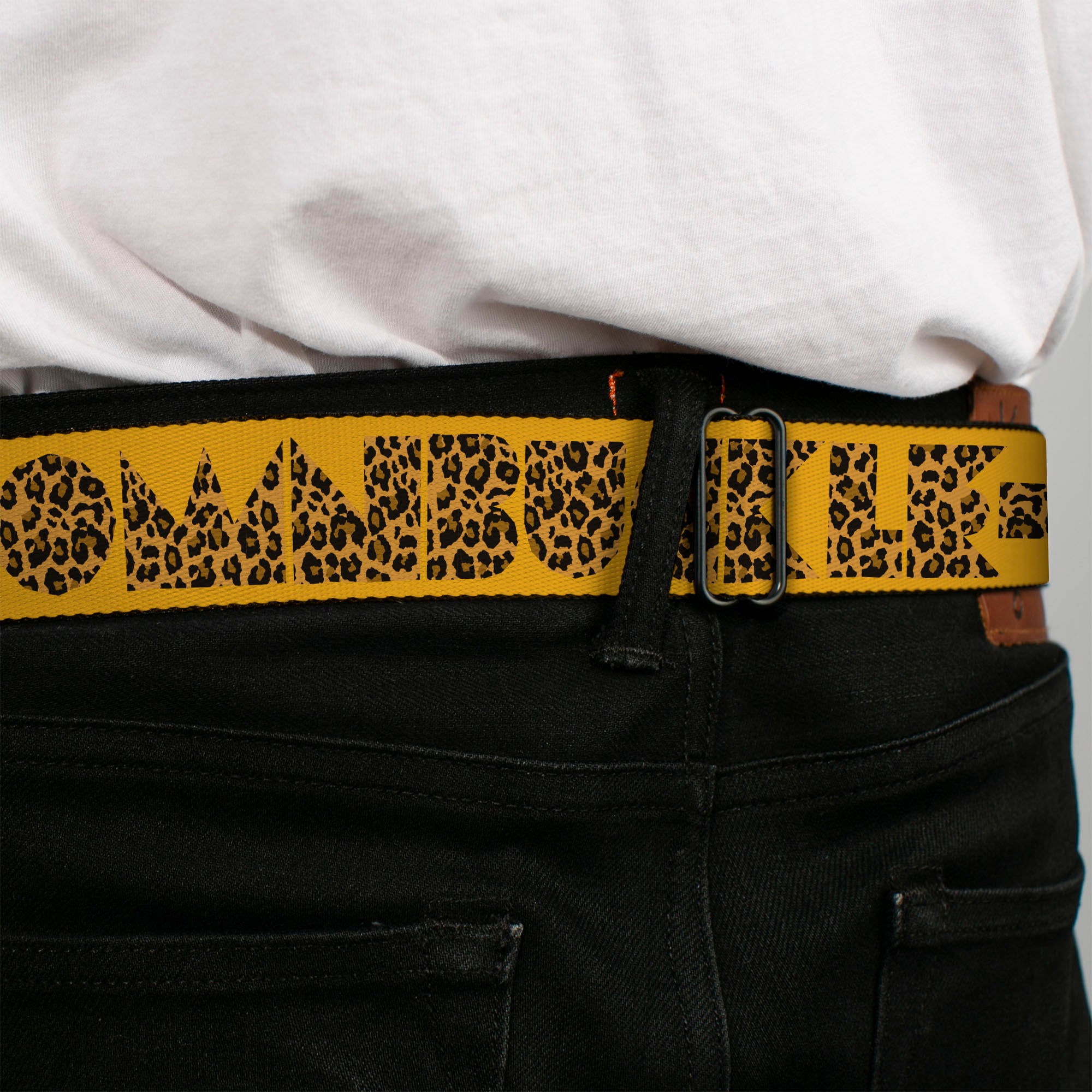 BD Wings Logo CLOSE-UP Full Color Black Silver Seatbelt Belt - BUCKLE-DOWN Shapes Gold/Leopard Brown Webbing Seatbelt Belts Buckle-Down