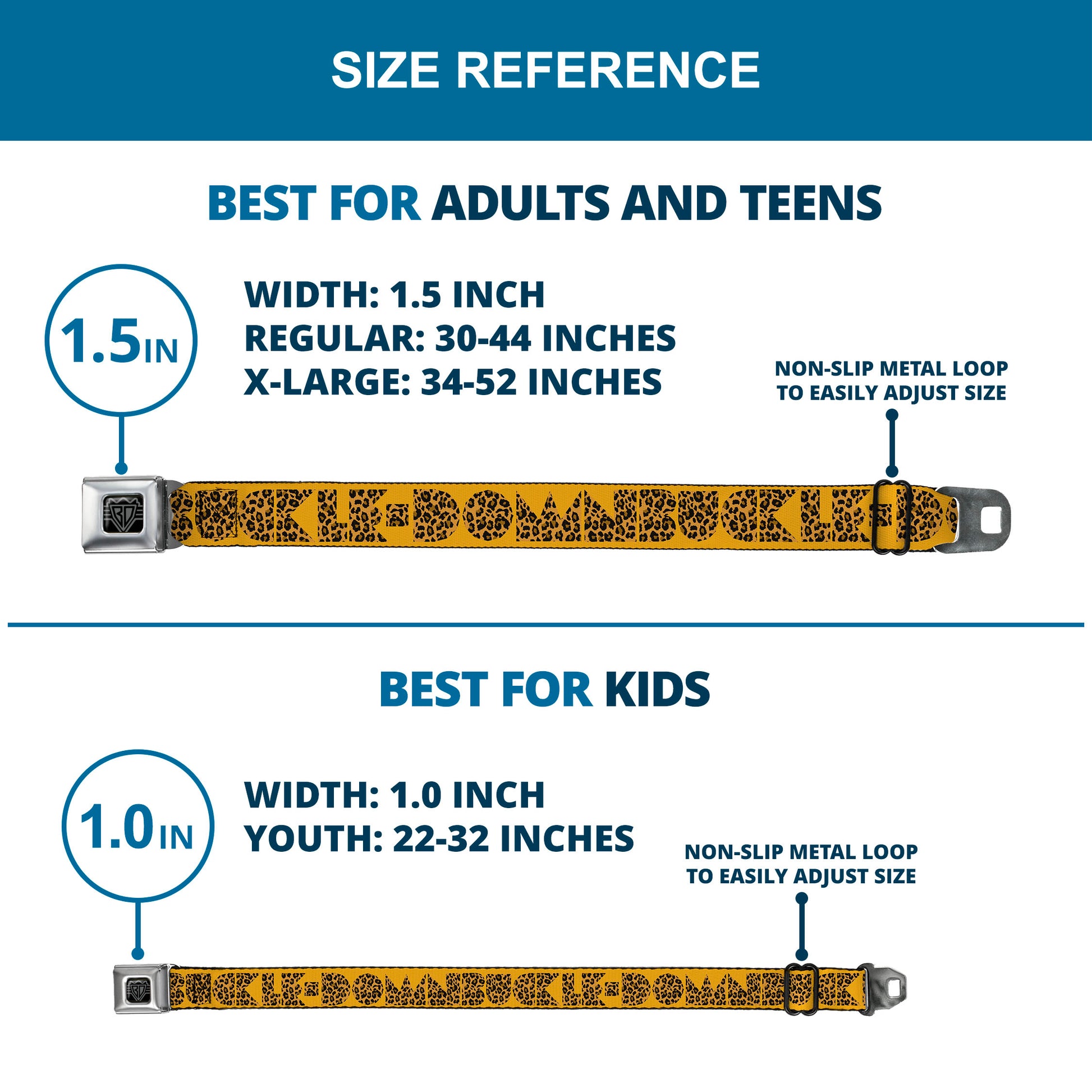 BD Wings Logo CLOSE-UP Full Color Black Silver Seatbelt Belt - BUCKLE-DOWN Shapes Gold/Leopard Brown Webbing Seatbelt Belts Buckle-Down