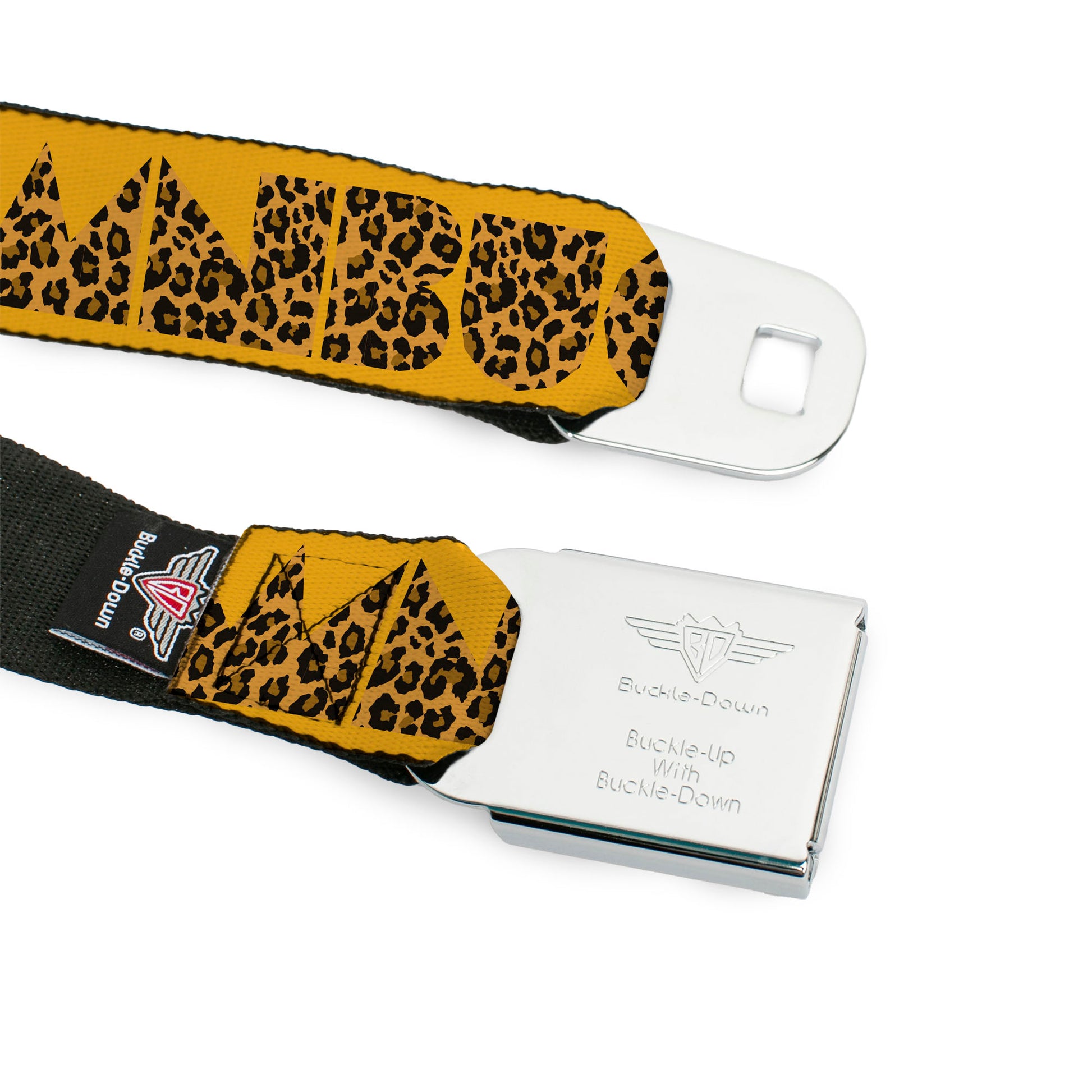 BD Wings Logo CLOSE-UP Full Color Black Silver Seatbelt Belt - BUCKLE-DOWN Shapes Gold/Leopard Brown Webbing Seatbelt Belts Buckle-Down