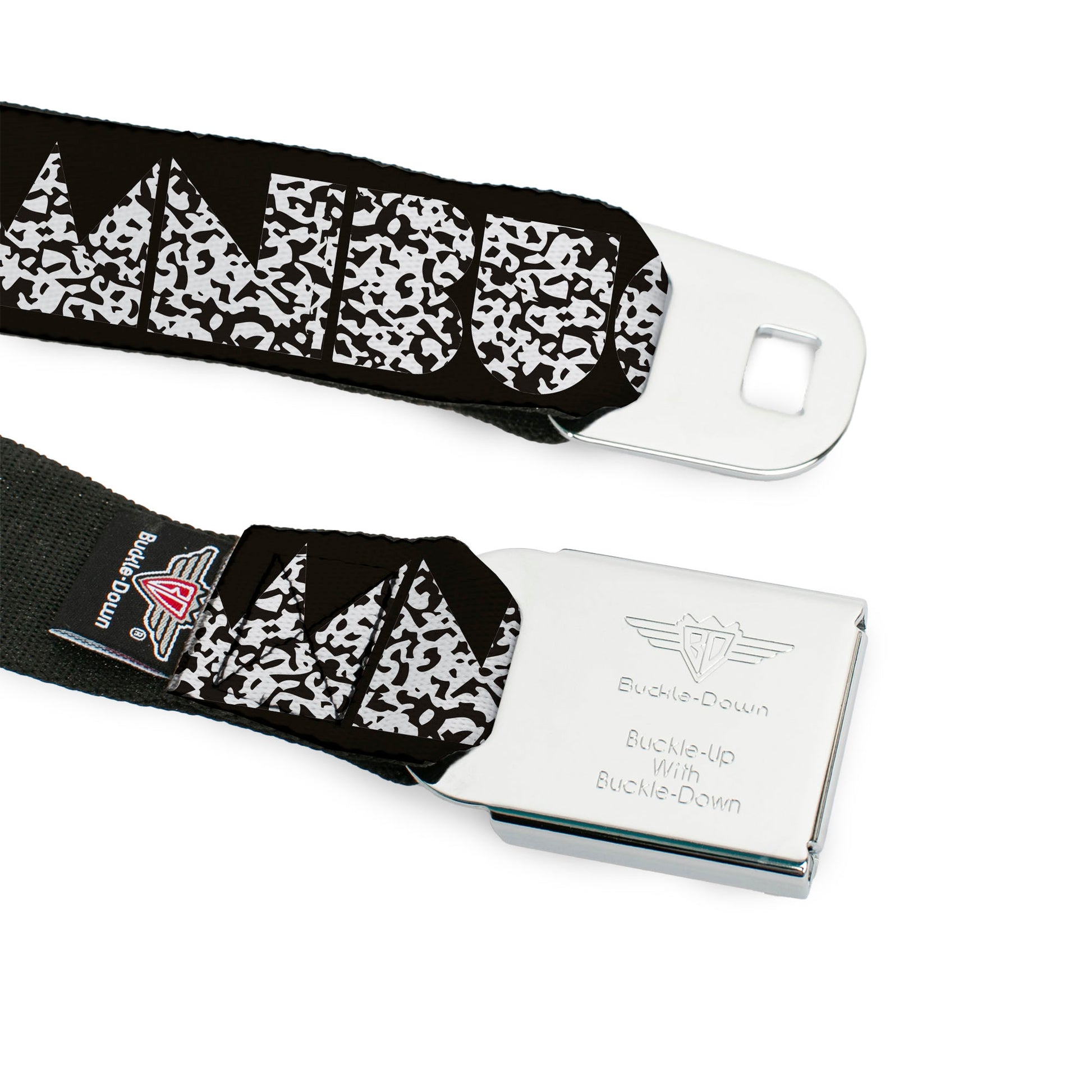 BD Wings Logo CLOSE-UP Full Color Black Silver Seatbelt Belt - BUCKLE-DOWN Shapes Black/Camo White/Black Webbing Seatbelt Belts Buckle-Down
