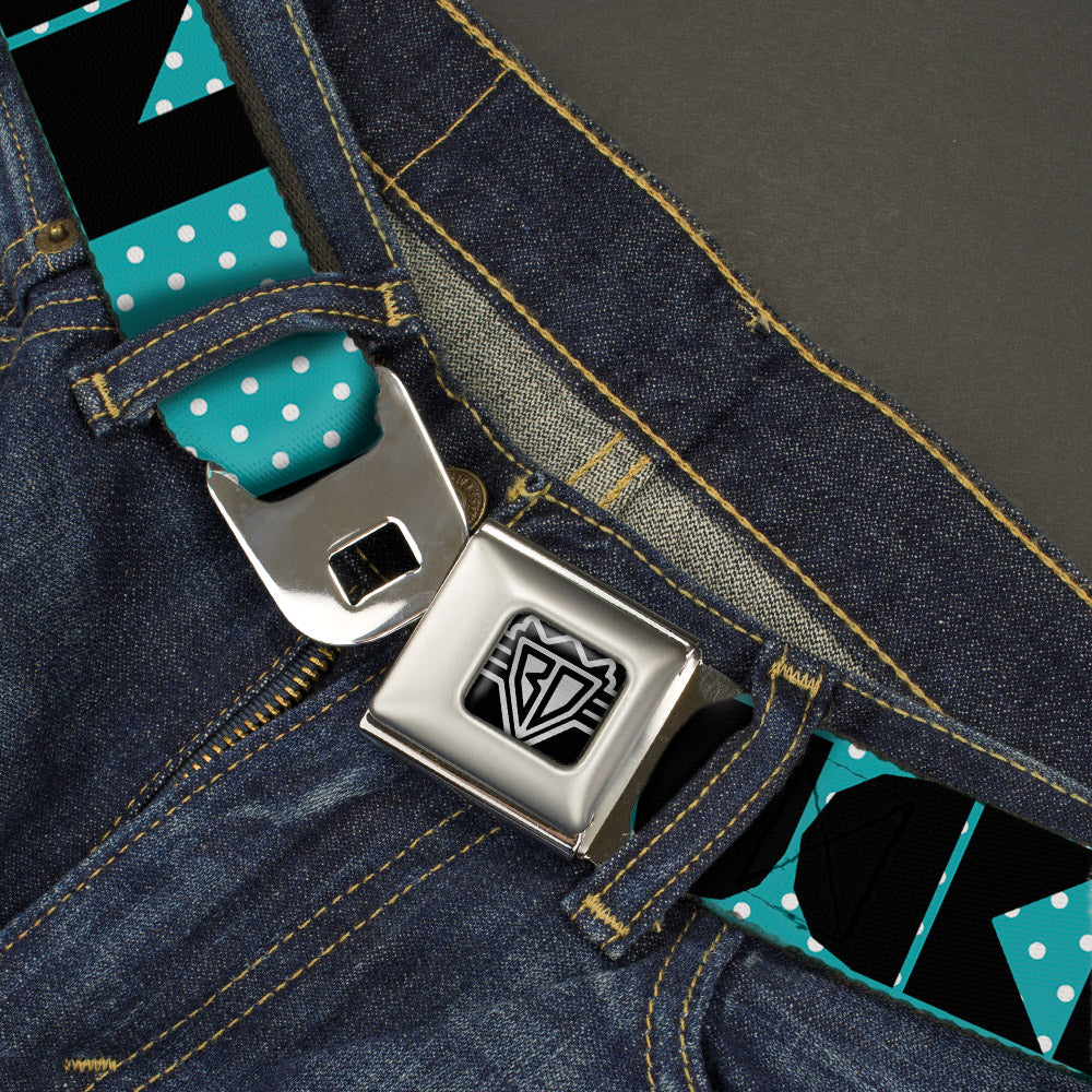 BD Wings Logo CLOSE-UP Full Color Black Silver Seatbelt Belt - BUCKLE-DOWN Shapes Dot Turquoise/White/Black Webbing Seatbelt Belts Buckle-Down