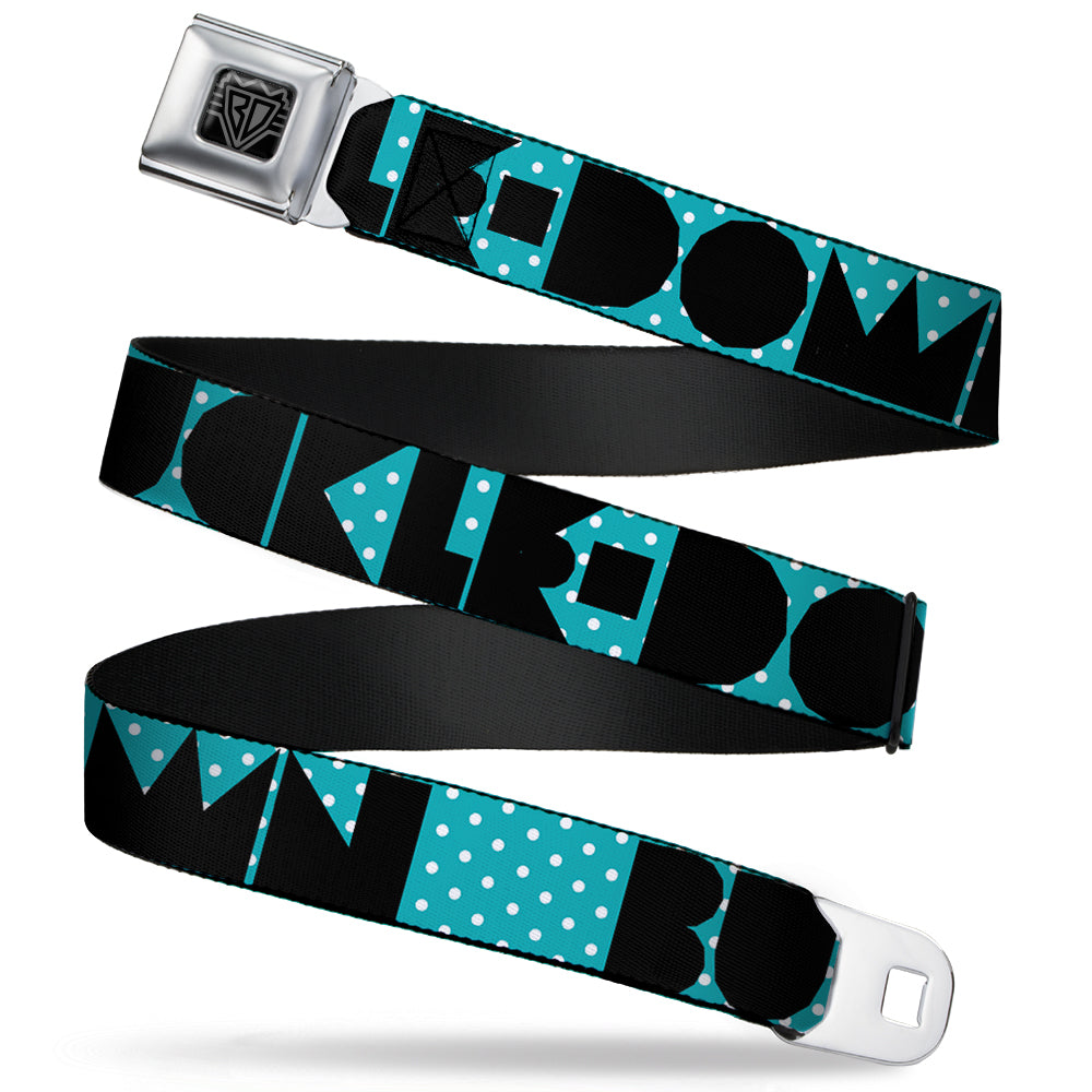 BD Wings Logo CLOSE-UP Full Color Black Silver Seatbelt Belt - BUCKLE-DOWN Shapes Dot Turquoise/White/Black Webbing Seatbelt Belts Buckle-Down