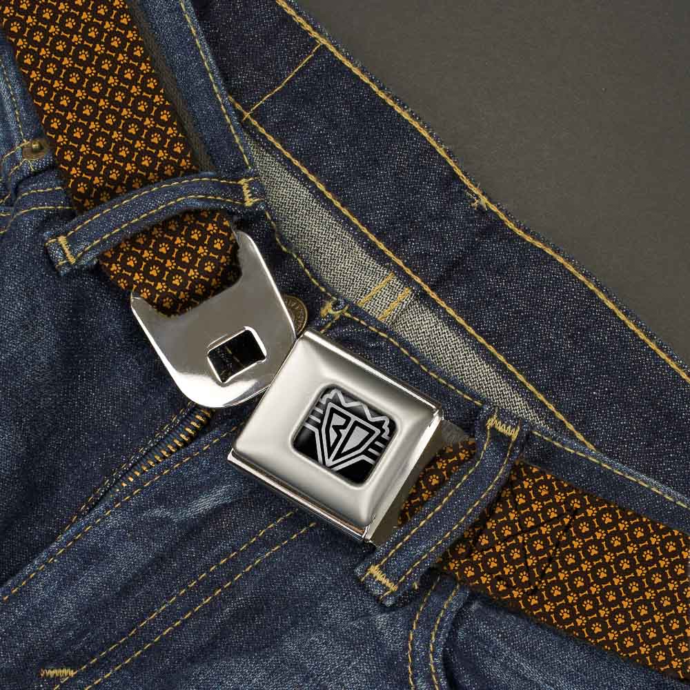 BD Wings Logo CLOSE-UP Full Color Black Silver Seatbelt Belt - Bone & Paw Monogram Brown/Orange Webbing Seatbelt Belts Buckle-Down