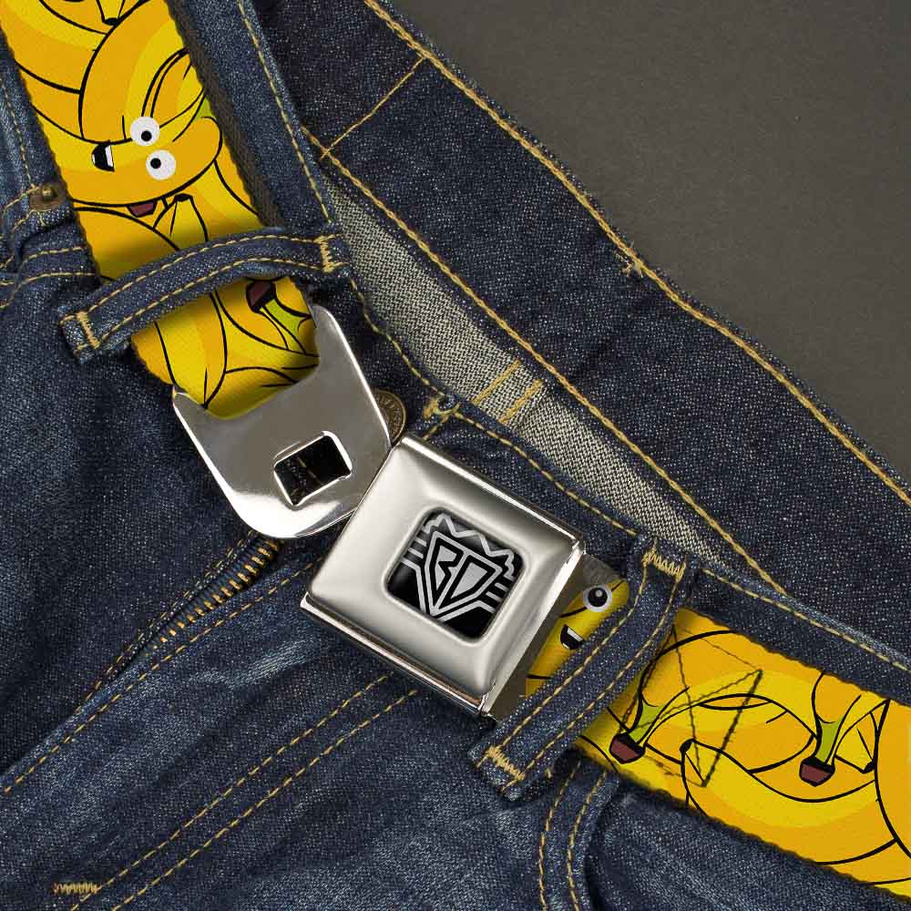 BD Wings Logo CLOSE-UP Full Color Black Silver Seatbelt Belt - Bananas Stacked Cartoon Yellows Webbing Seatbelt Belts Buckle-Down