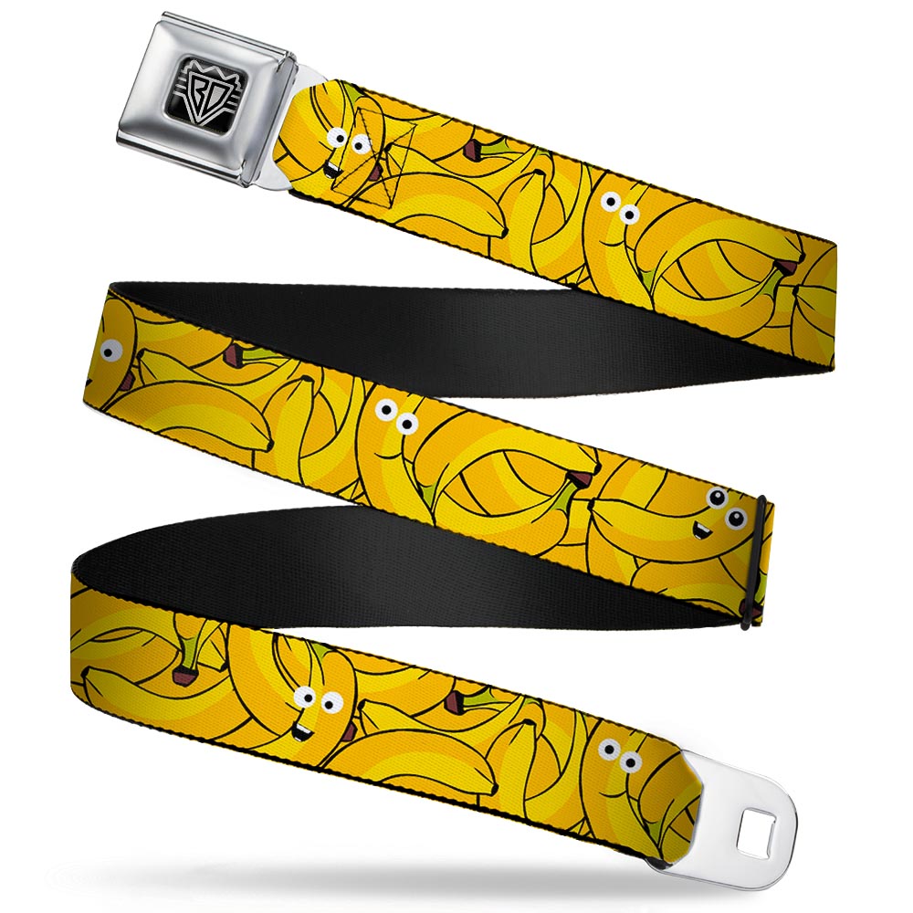 BD Wings Logo CLOSE-UP Full Color Black Silver Seatbelt Belt - Bananas Stacked Cartoon Yellows Webbing Seatbelt Belts Buckle-Down