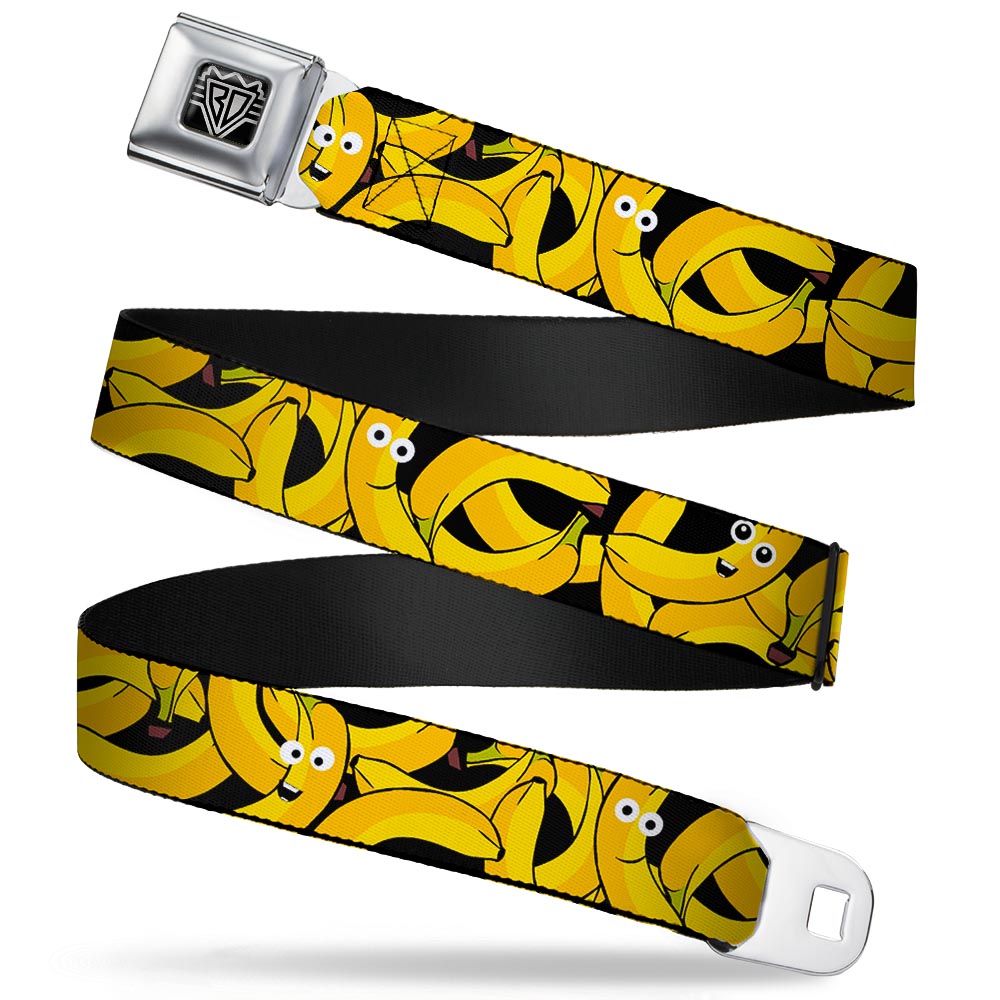 BD Wings Logo CLOSE-UP Full Color Black Silver Seatbelt Belt - Bananas Stacked Cartoon Black//Yellows Webbing Seatbelt Belts Buckle-Down