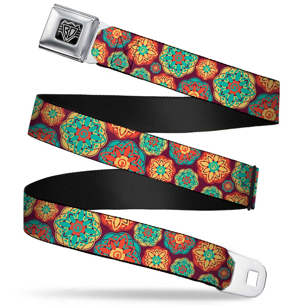 BD Wings Logo CLOSE-UP Full Color Black Silver Seatbelt Belt - Boho Mandala Burgundy/Yellow/Turquoise/Orange Webbing Seatbelt Belts Buckle-Down