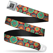 BD Wings Logo CLOSE-UP Full Color Black Silver Seatbelt Belt - Boho Mandala Burgundy/Yellow/Turquoise/Orange Webbing Seatbelt Belts Buckle-Down