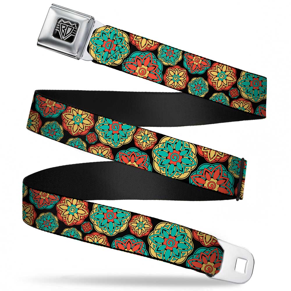 BD Wings Logo CLOSE-UP Full Color Black Silver Seatbelt Belt - Boho Mandala Black/Yellow/Turquoise/Orange Webbing Seatbelt Belts Buckle-Down