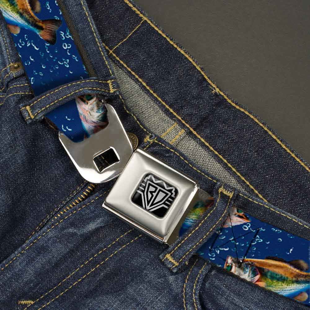 BD Wings Logo CLOSE-UP Full Color Black Silver Seatbelt Belt - Bass Fish/Water Bubbles Webbing Seatbelt Belts Buckle-Down