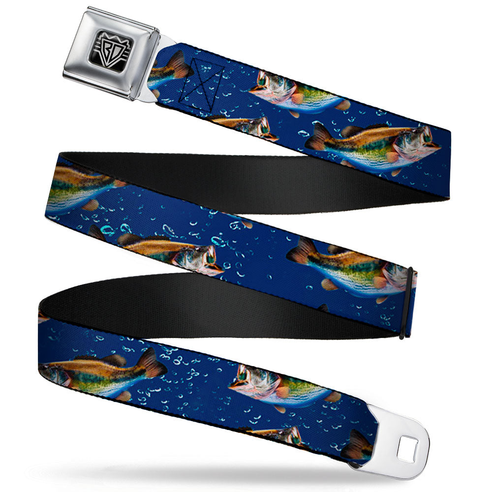 BD Wings Logo CLOSE-UP Full Color Black Silver Seatbelt Belt - Bass Fish/Water Bubbles Webbing Seatbelt Belts Buckle-Down