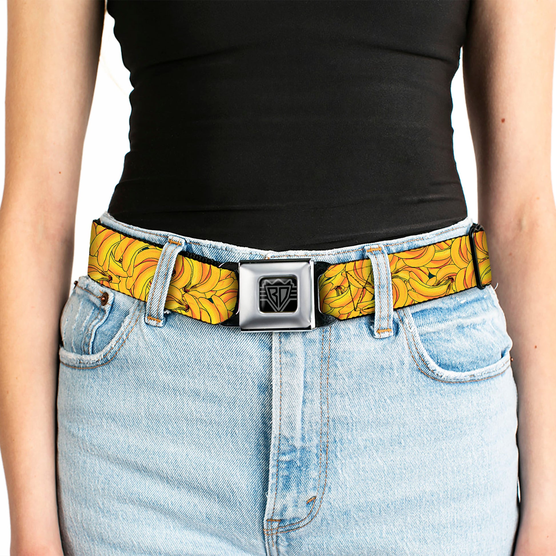 BD Wings Logo CLOSE-UP Full Color Black Silver Seatbelt Belt - Banana Bunches Stacked Webbing Seatbelt Belts Buckle-Down