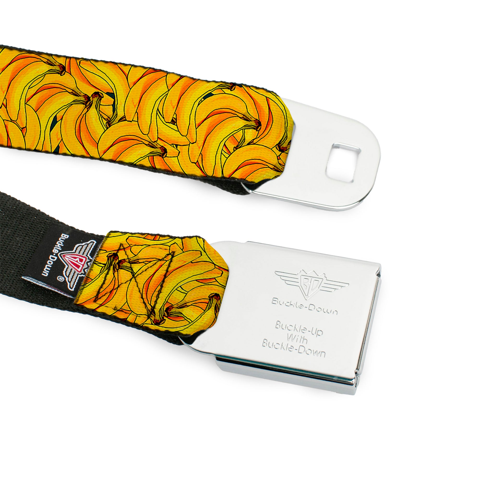 BD Wings Logo CLOSE-UP Full Color Black Silver Seatbelt Belt - Banana Bunches Stacked Webbing Seatbelt Belts Buckle-Down