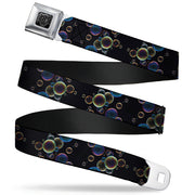 BD Wings Logo CLOSE-UP Full Color Black Silver Seatbelt Belt - Bubbles Black/Iridescent Multi Color Webbing Seatbelt Belts Buckle-Down