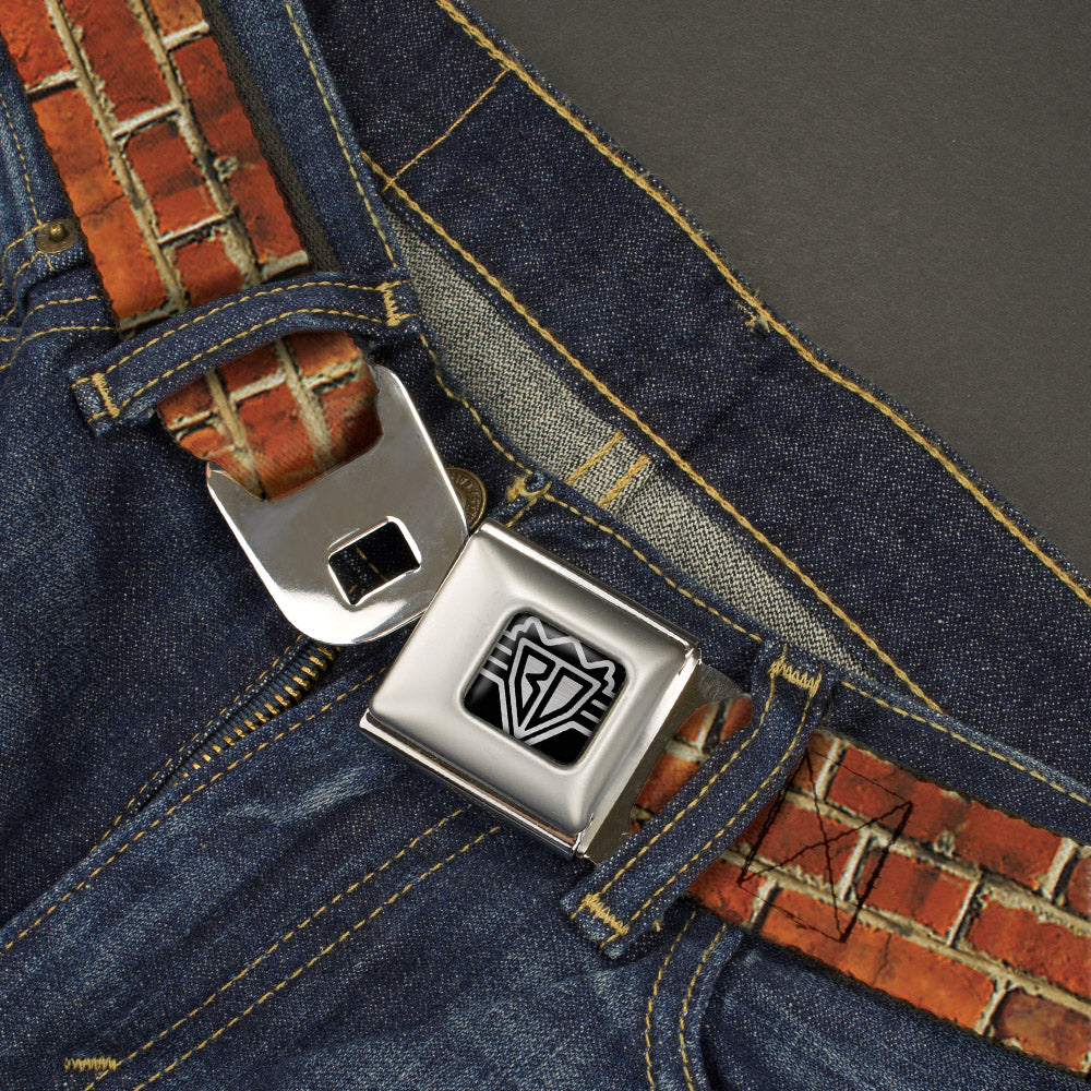 BD Wings Logo CLOSE-UP Full Color Black Silver Seatbelt Belt - Brick Wall Webbing Seatbelt Belts Buckle-Down