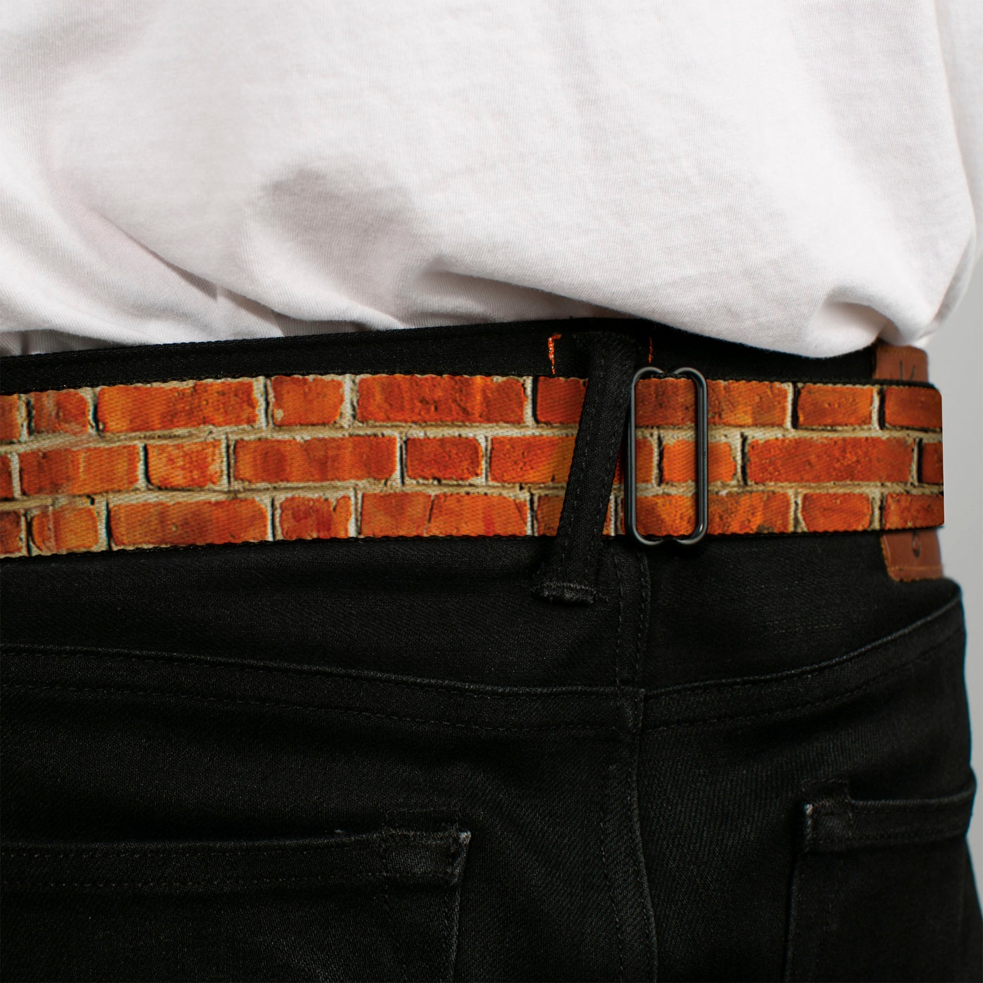 BD Wings Logo CLOSE-UP Full Color Black Silver Seatbelt Belt - Brick Wall Webbing Seatbelt Belts Buckle-Down