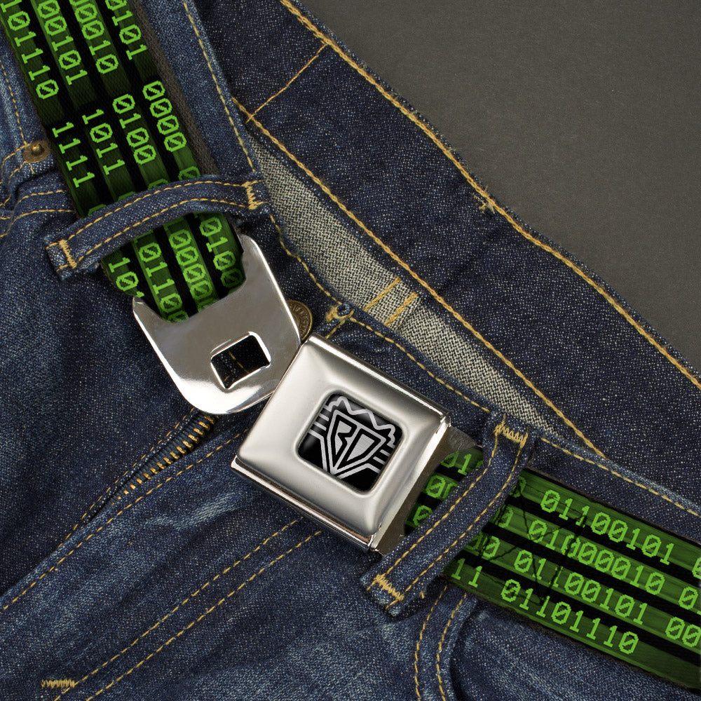 BD Wings Logo CLOSE-UP Full Color Black Silver Seatbelt Belt - Binary Code Black/Green Webbing Seatbelt Belts Buckle-Down