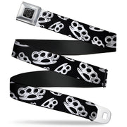 BD Wings Logo CLOSE-UP Full Color Black Silver Seatbelt Belt - Brass Knuckles/Skulls/Roses2 Black/White Webbing Seatbelt Belts Buckle-Down