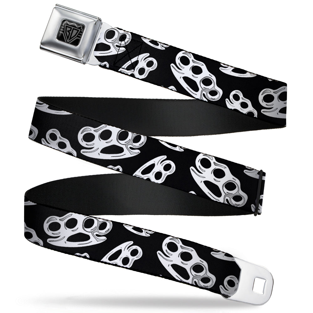 BD Wings Logo CLOSE-UP Full Color Black Silver Seatbelt Belt - Brass Knuckles/Skulls/Roses2 Black/White Webbing Seatbelt Belts Buckle-Down
