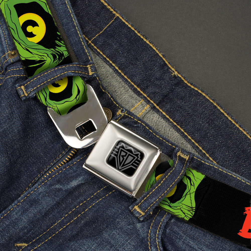 BD Wings Logo CLOSE-UP Black/Silver Seatbelt Belt - BRAINS/Zombie Face CLOSE-UP Black/Red/Green/Yellow Webbing Seatbelt Belts Buckle-Down