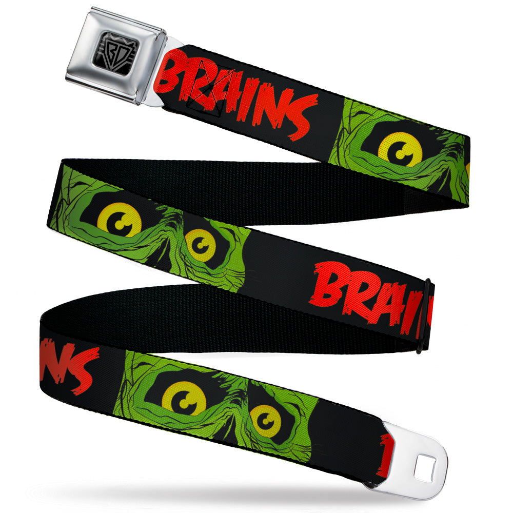 BD Wings Logo CLOSE-UP Black/Silver Seatbelt Belt - BRAINS/Zombie Face CLOSE-UP Black/Red/Green/Yellow Webbing Seatbelt Belts Buckle-Down